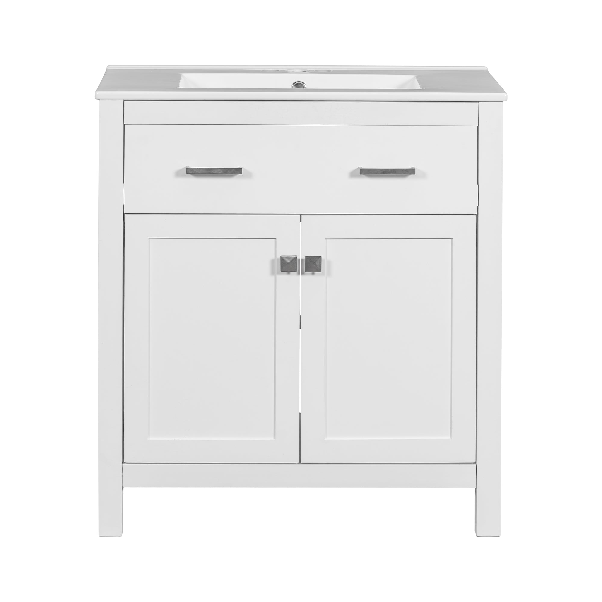 VanityFus 30-in Bathroom Vanity Single Sink Combo with Ceramic White Top 2 Soft-Close Doors 1 drawer